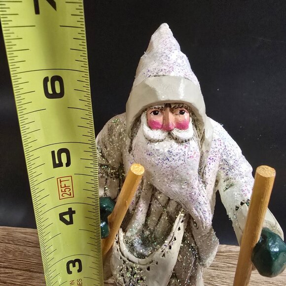 RARE NWT Pam Schifferl Winter White Santa Figurine On Skis Handcrafted Midwest - Picture 14 of 15